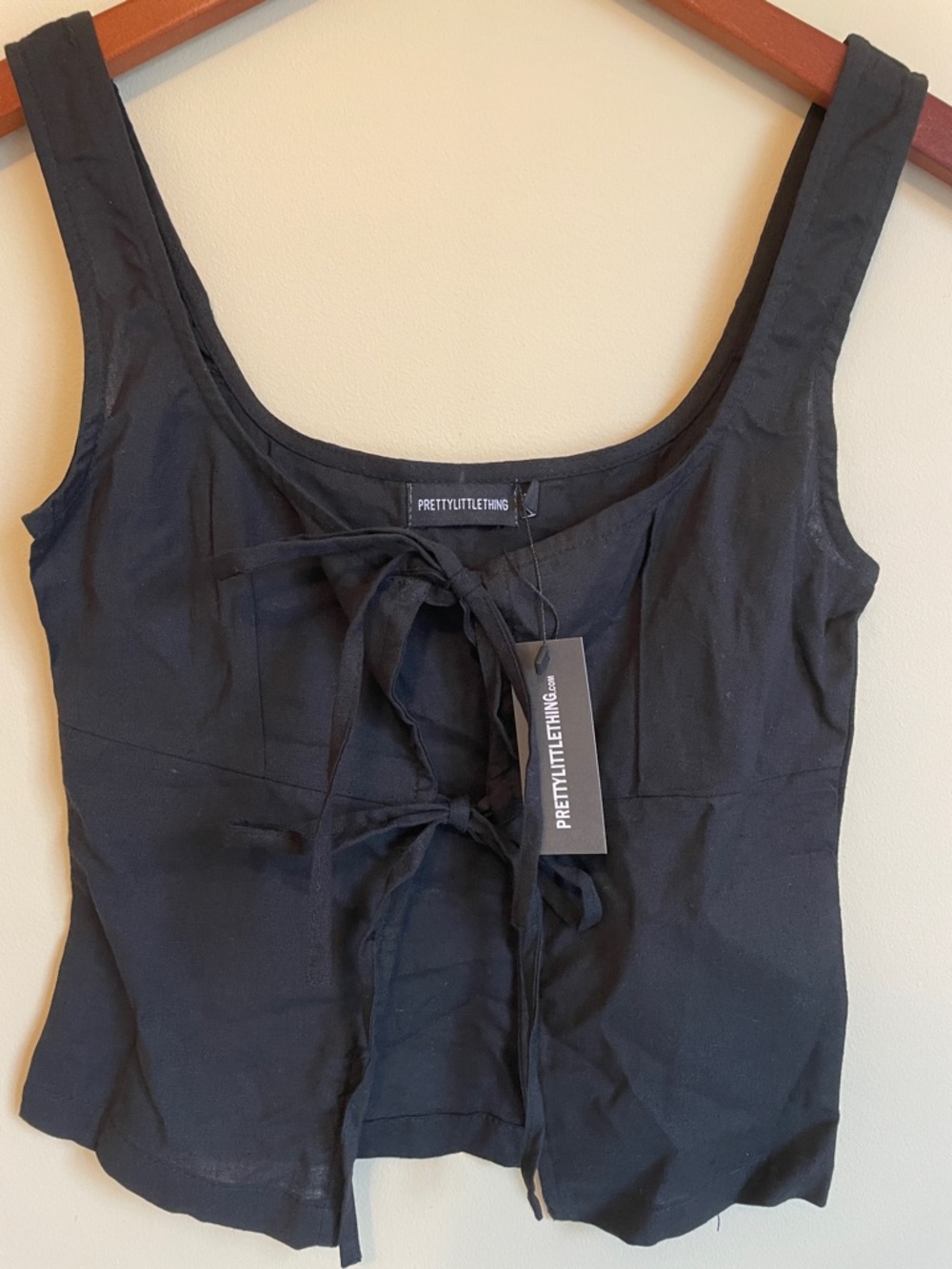 PrettyLittleThing Black Front Tie Sleeveless Top
